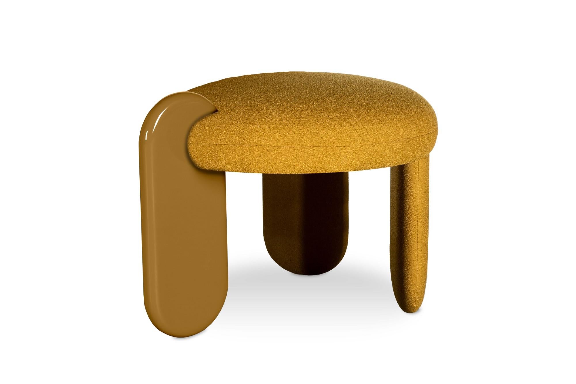 Glazy stool by Royal Stranger
Dimensions: Width 68.5cm, height 50cm, depth 60cm
Materials: Solid wood frame, foam, upholstery.
Moutarde color from the Fabrics Main Collection LAGO.
Also available in other leg colors, Royal Stranger’s fabrics and
