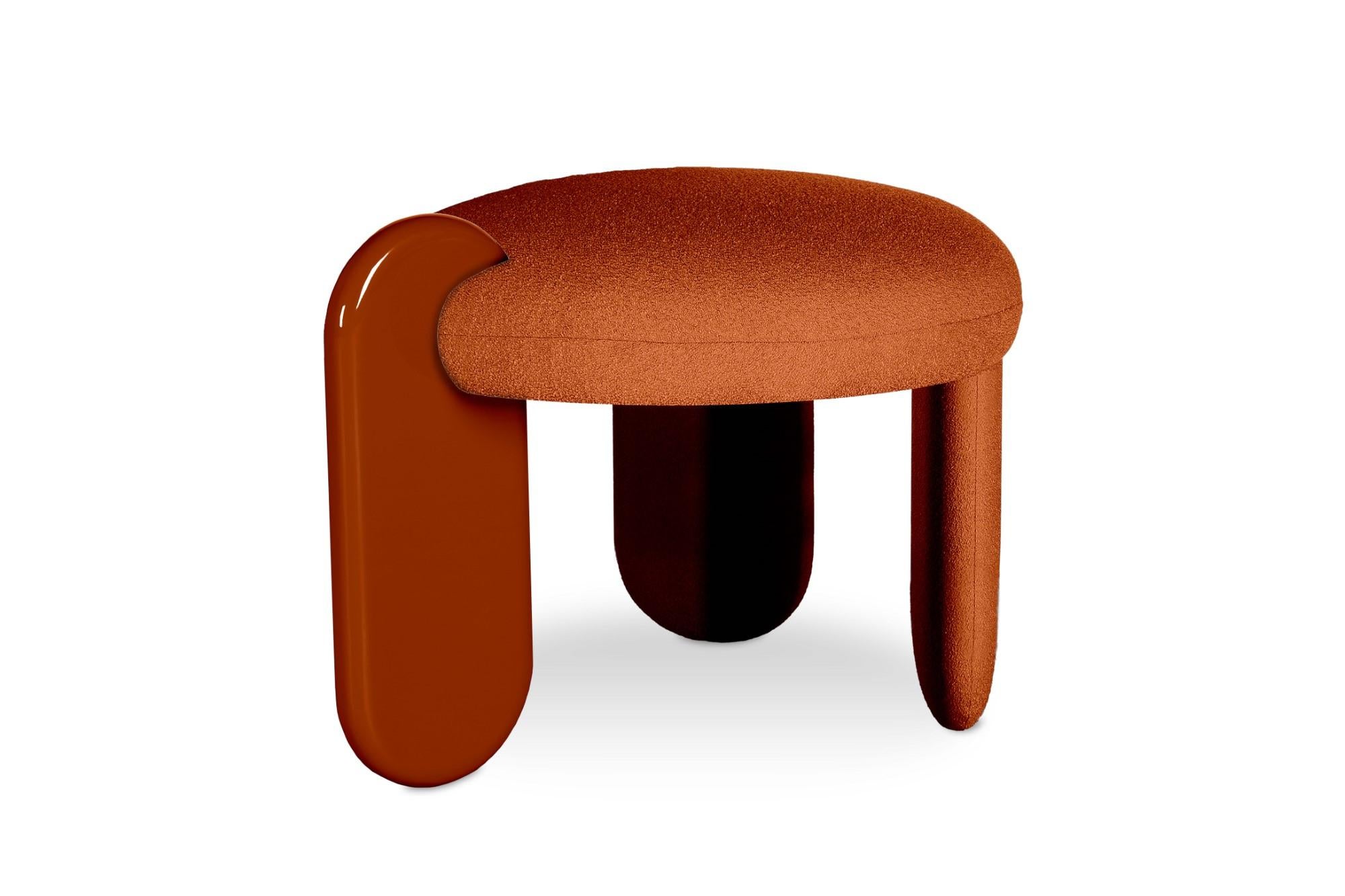 Glazy stool by Royal Stranger
Dimensions: Width 68.5cm, height 50cm, depth 60cm
Materials: Solid wood frame, foam, upholstery.
Sanguine color from the Fabrics Main Collection LAGO.
Also available in other leg colors, Royal Stranger’s fabrics and