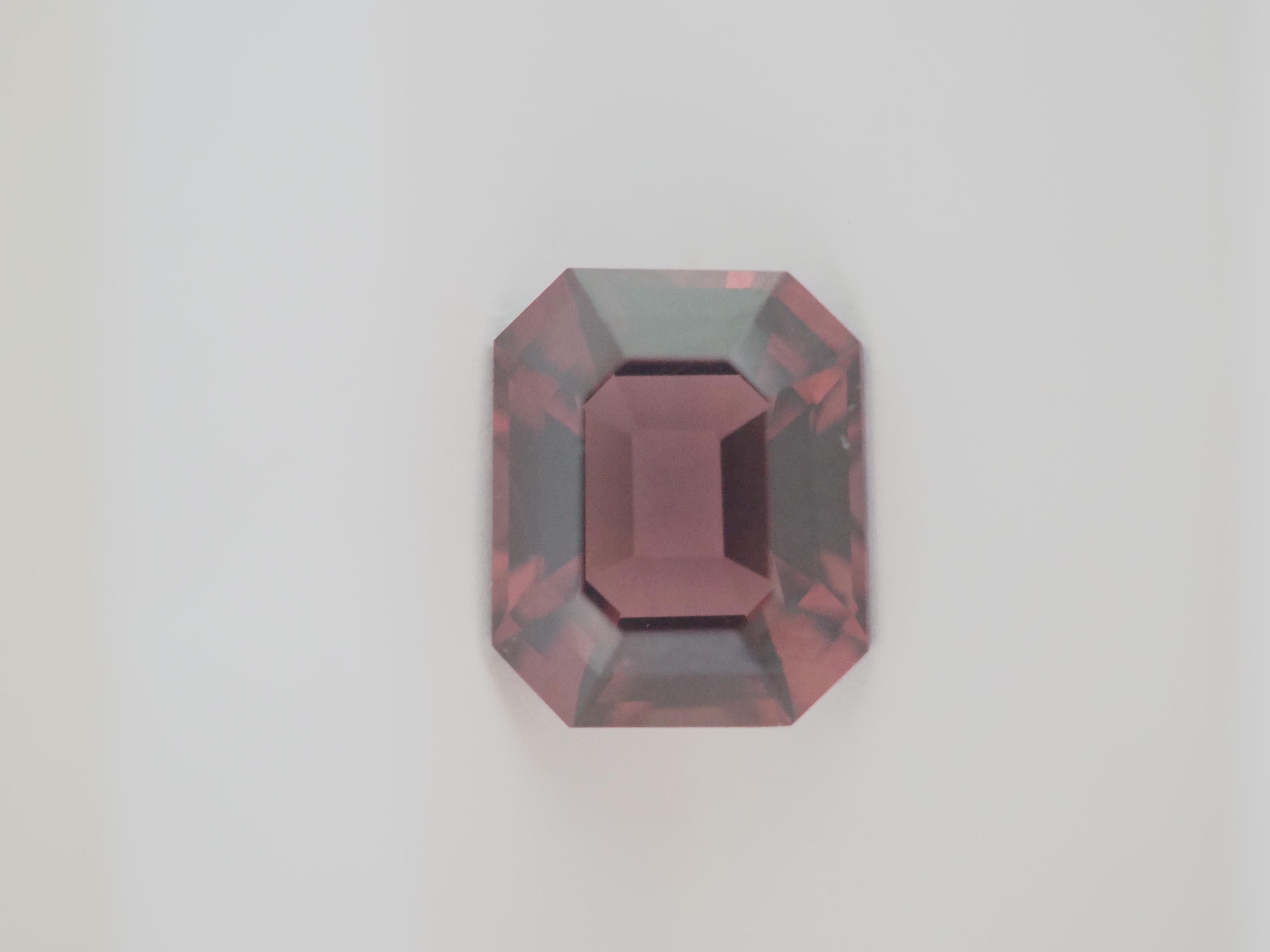 Eye clean.

This particular gem measures approximately 8.01x9.75x5.29mm, providing ample space for intricate and creative jewelry designs. 

Pinkish-purple color emerald cut Burma spinel with GLC lab report card.
Weight= 3.74 carats

The country of