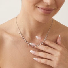 7.95ct Round & Baguette Diamond 14K White Gold Station Necklace