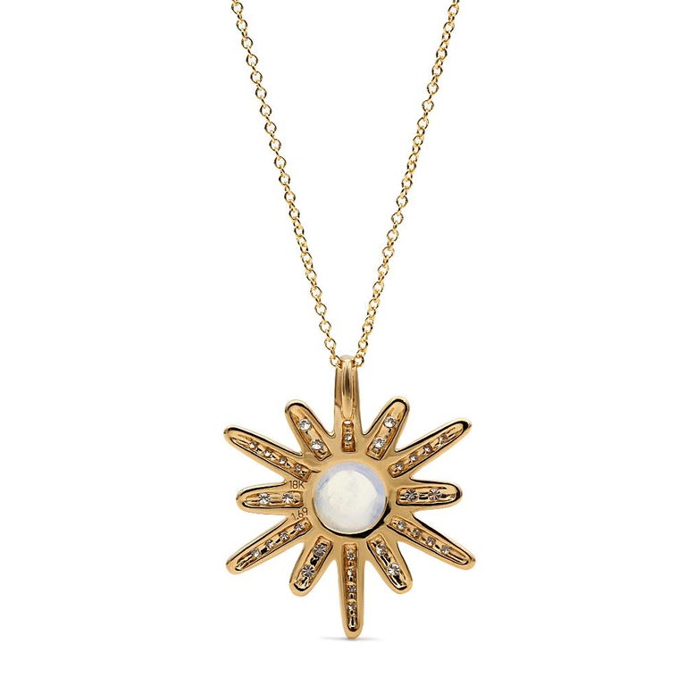 Gleam Diamond and Moonstone Necklace, 18 Karat Yellow Gold For Sale at ...