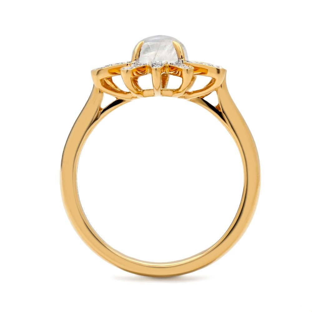 Contemporary Gleam Diamond and Moonstone Ring, 18 Karat Yellow Gold