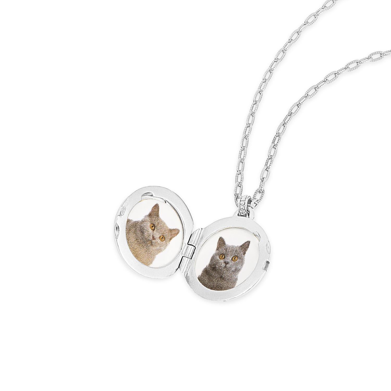 Set with four sparkling white sapphires, our timeless, sterling silver 'Gleam' locket is perfect to mark life's special moments. The round locket is suspended on our beautifully-textured, adjustable millie-grain chain and finished with our signature