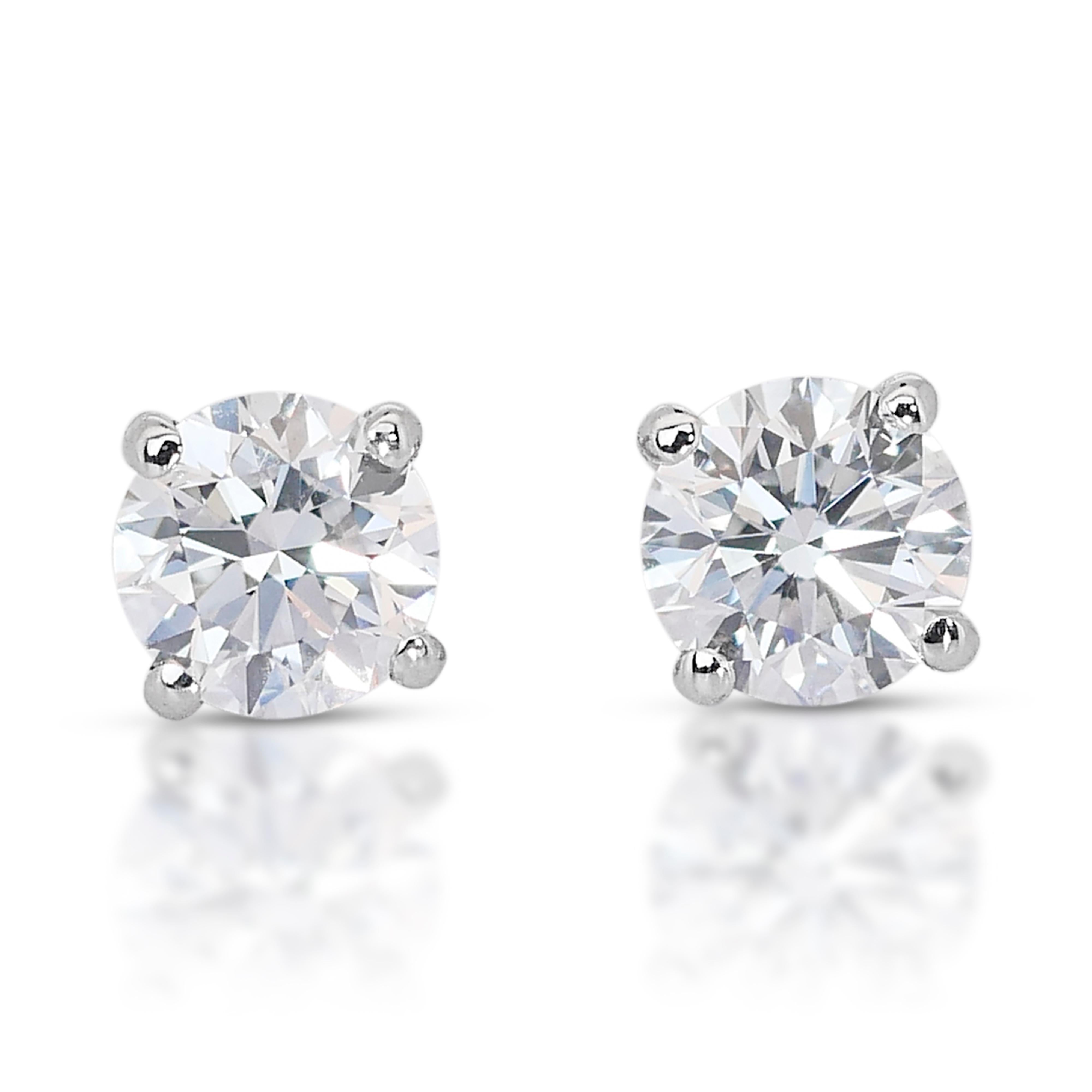 Round Cut Gleaming 18K White Gold Diamond Stud Earrings with 1.8ct- GIA Certified For Sale