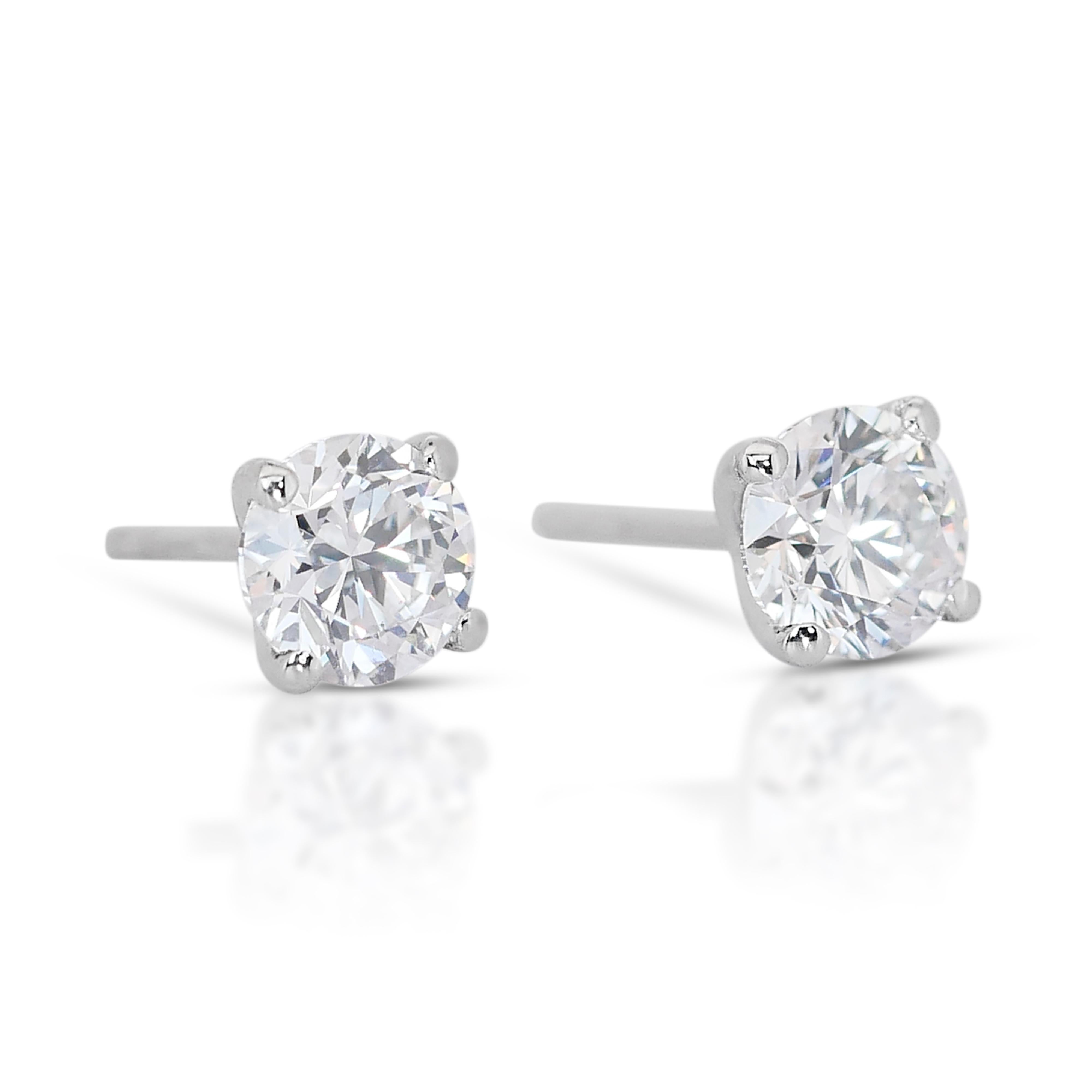 Gleaming 18K White Gold Diamond Stud Earrings with 1.8ct- GIA Certified In New Condition For Sale In רמת גן, IL
