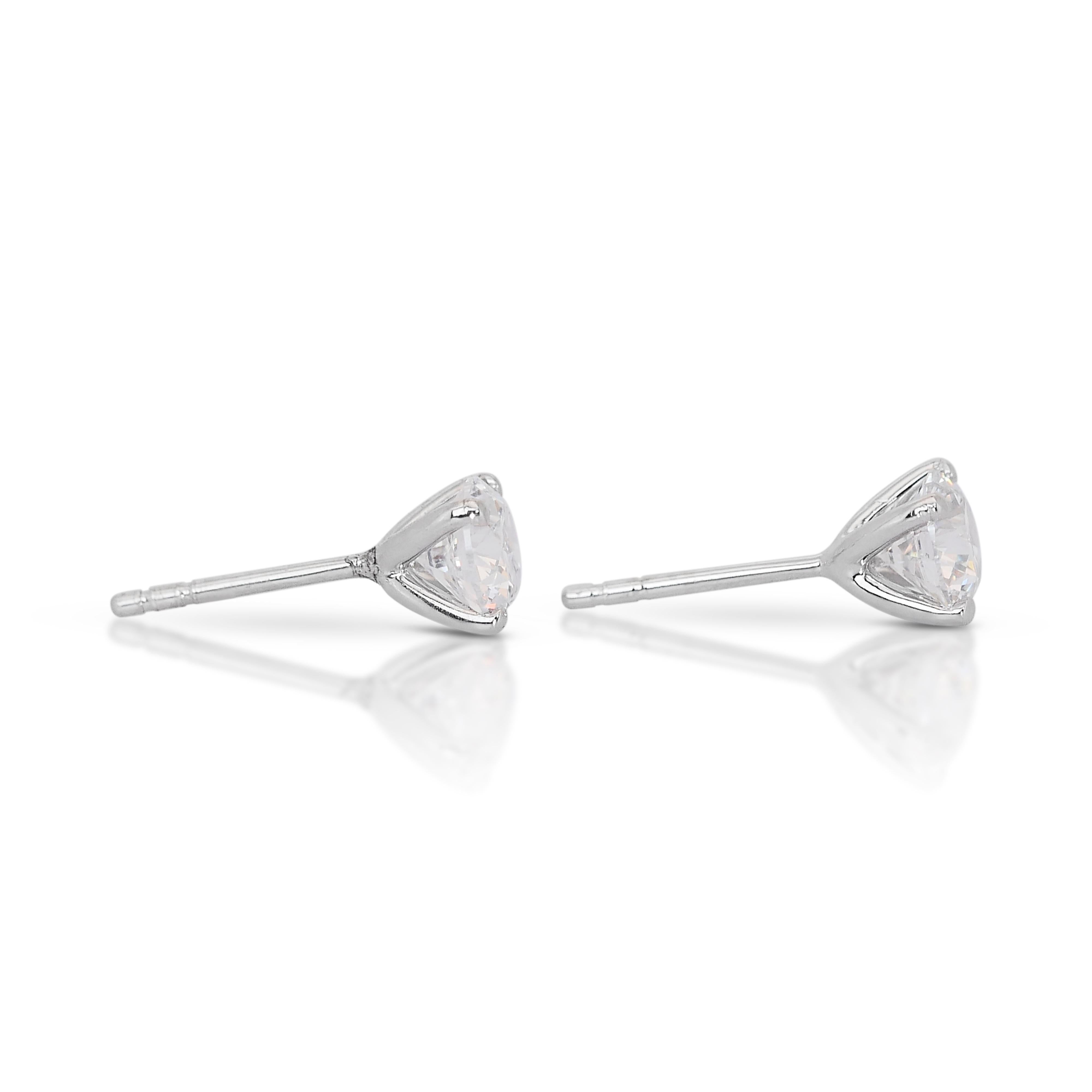 Gleaming 18K White Gold Diamond Stud Earrings with 1.8ct- GIA Certified For Sale 3
