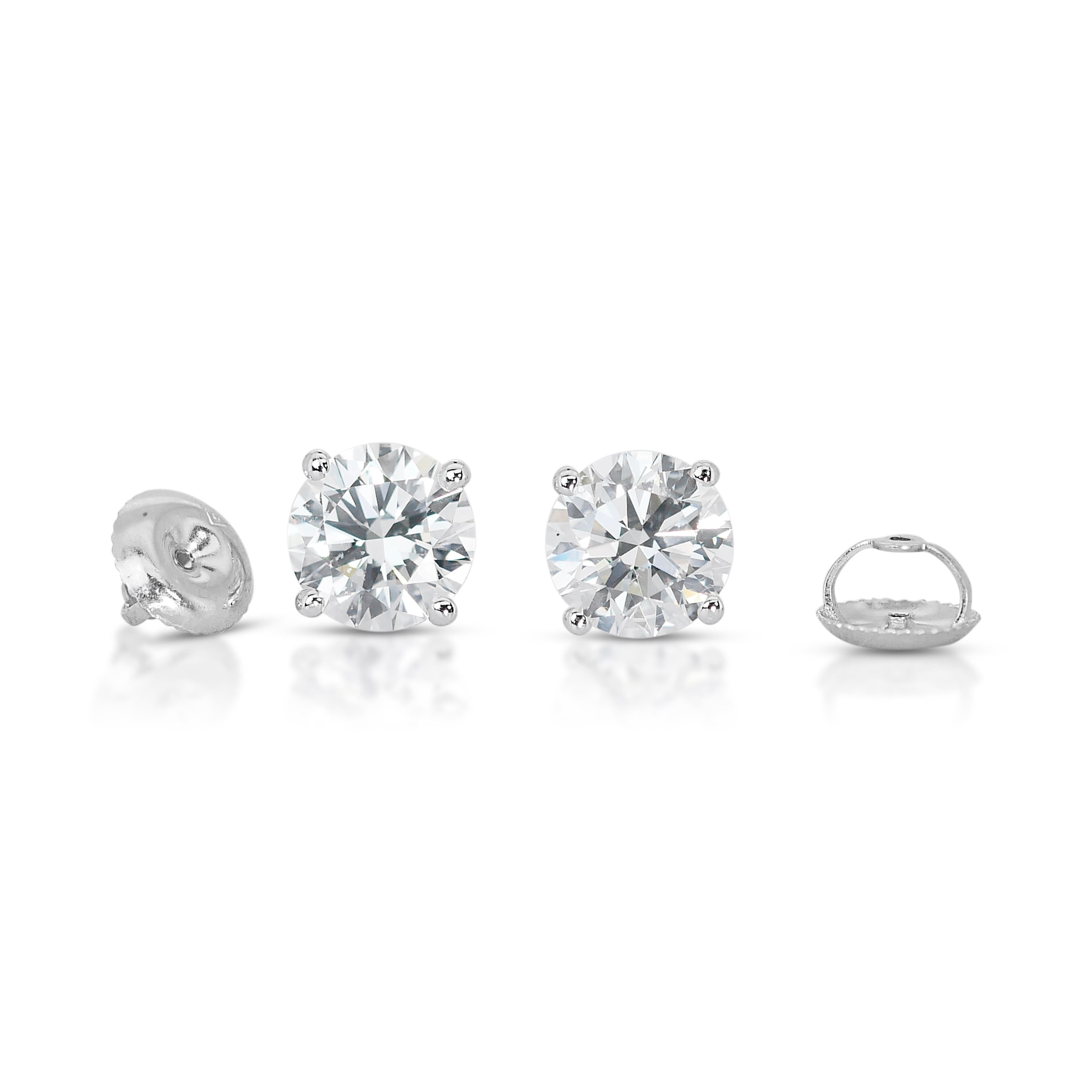 Gleaming 18k White Gold Natural Diamond Stud Earrings w/3.10 ct - GIA Certified For Sale 2