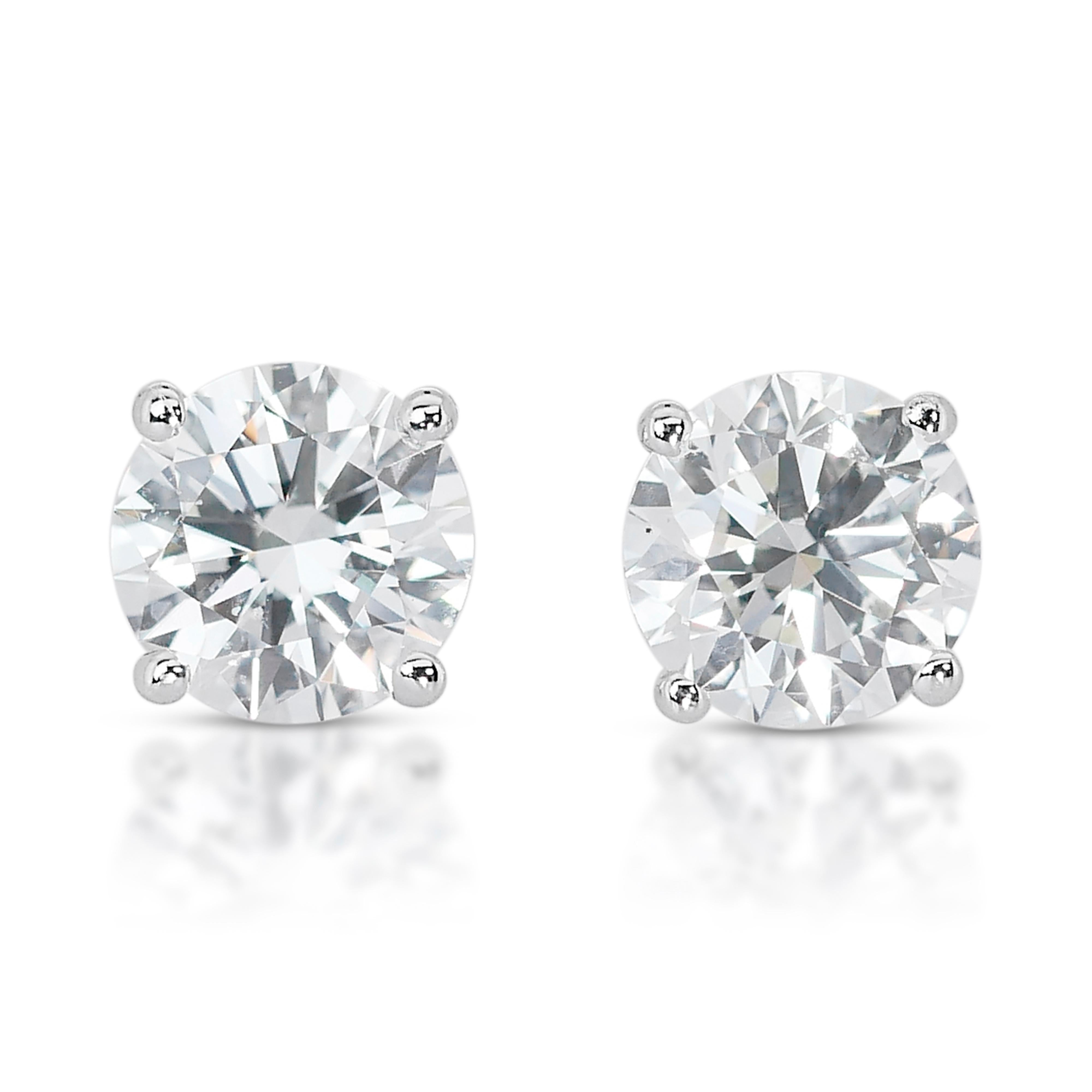 Gleaming 18k White Gold Natural Diamond Stud Earrings w/3.10 ct - GIA Certified For Sale 3