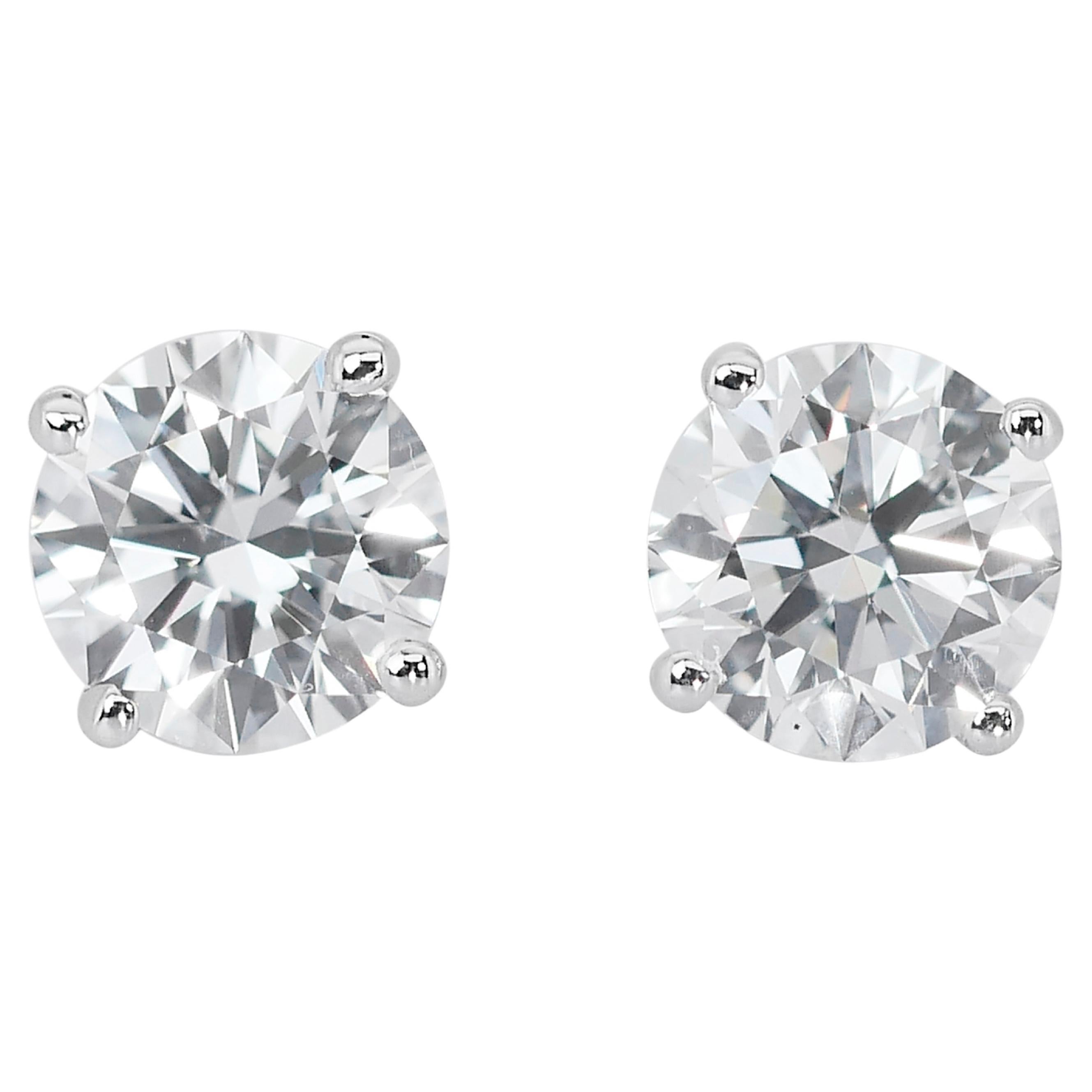 Gleaming 18k White Gold Natural Diamond Stud Earrings w/3.10 ct - GIA Certified