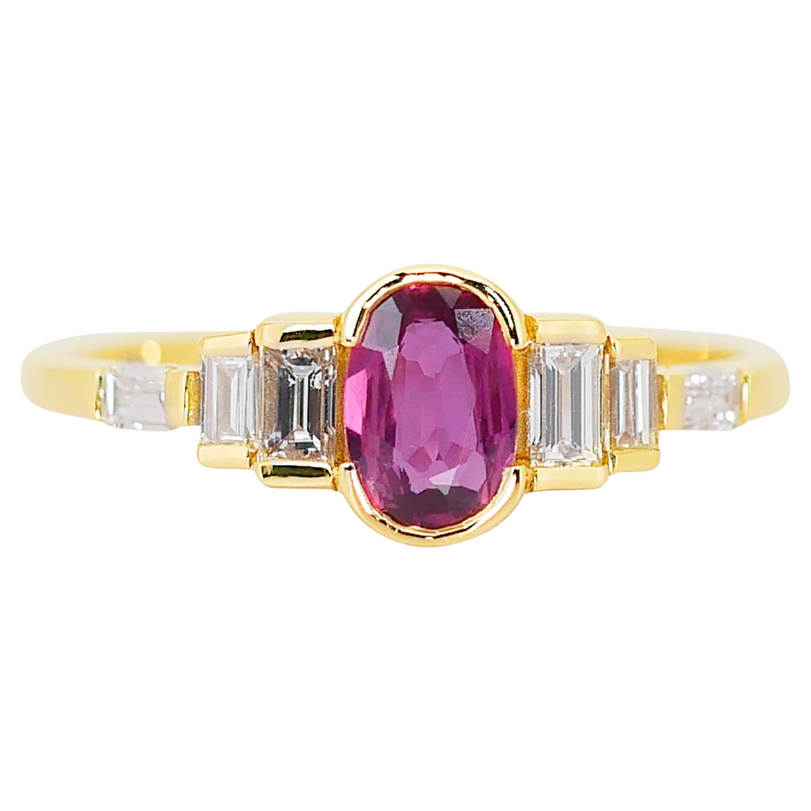 Gleaming 18k Yellow Gold Ruby and Diamond Pave Ring w/1.09 ct - IGI Certified For Sale