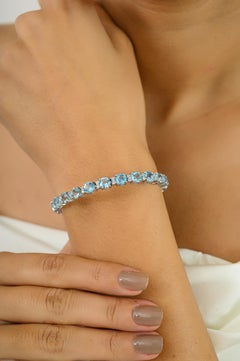 Schimmernder blauer Topas & CZ klassisches Tennis-Silberarmband für Brautjungfer Geschenk