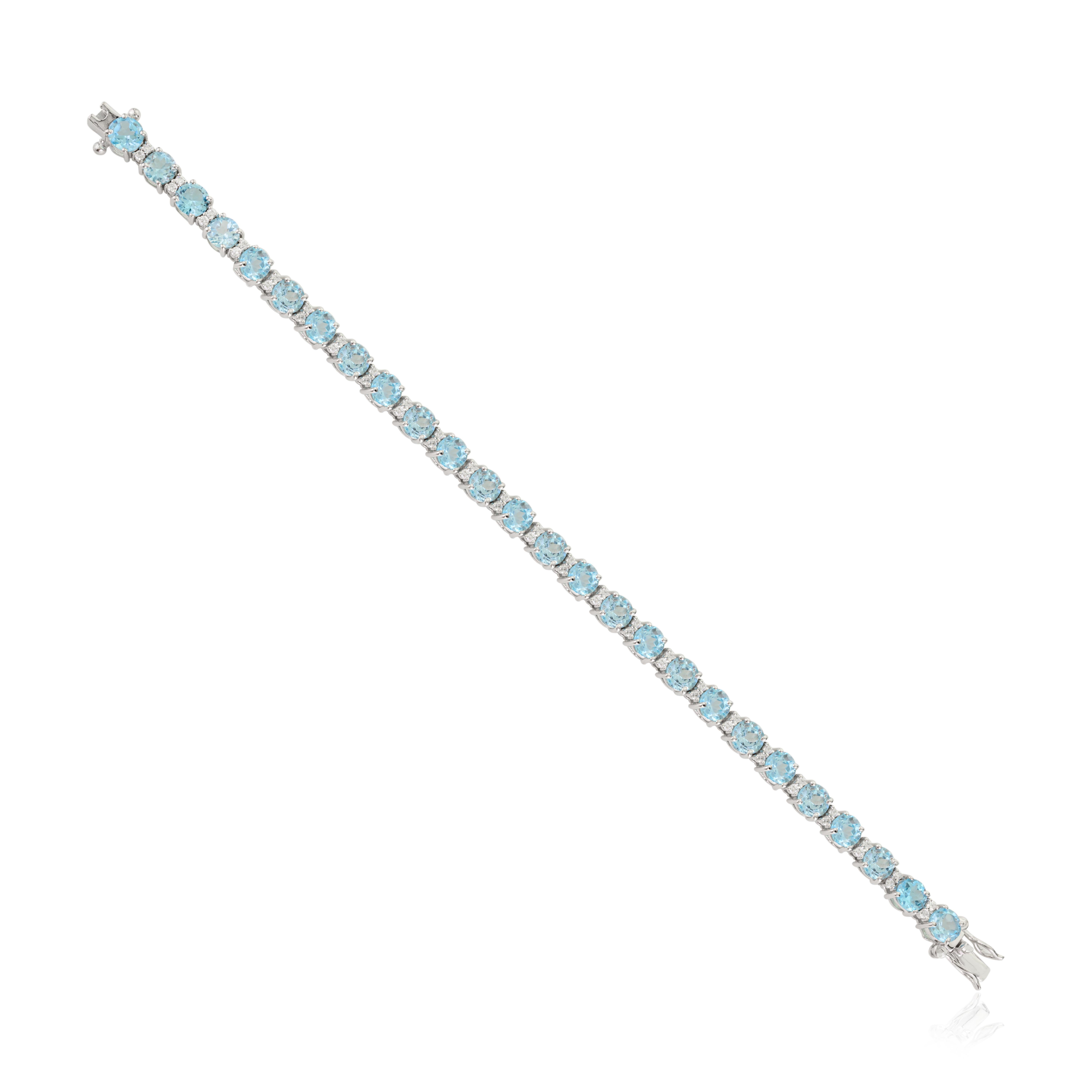 Art Nouveau Bracciale classico tennis in argento con topazio blu e ctc, regalo per la damigella d'onore in vendita