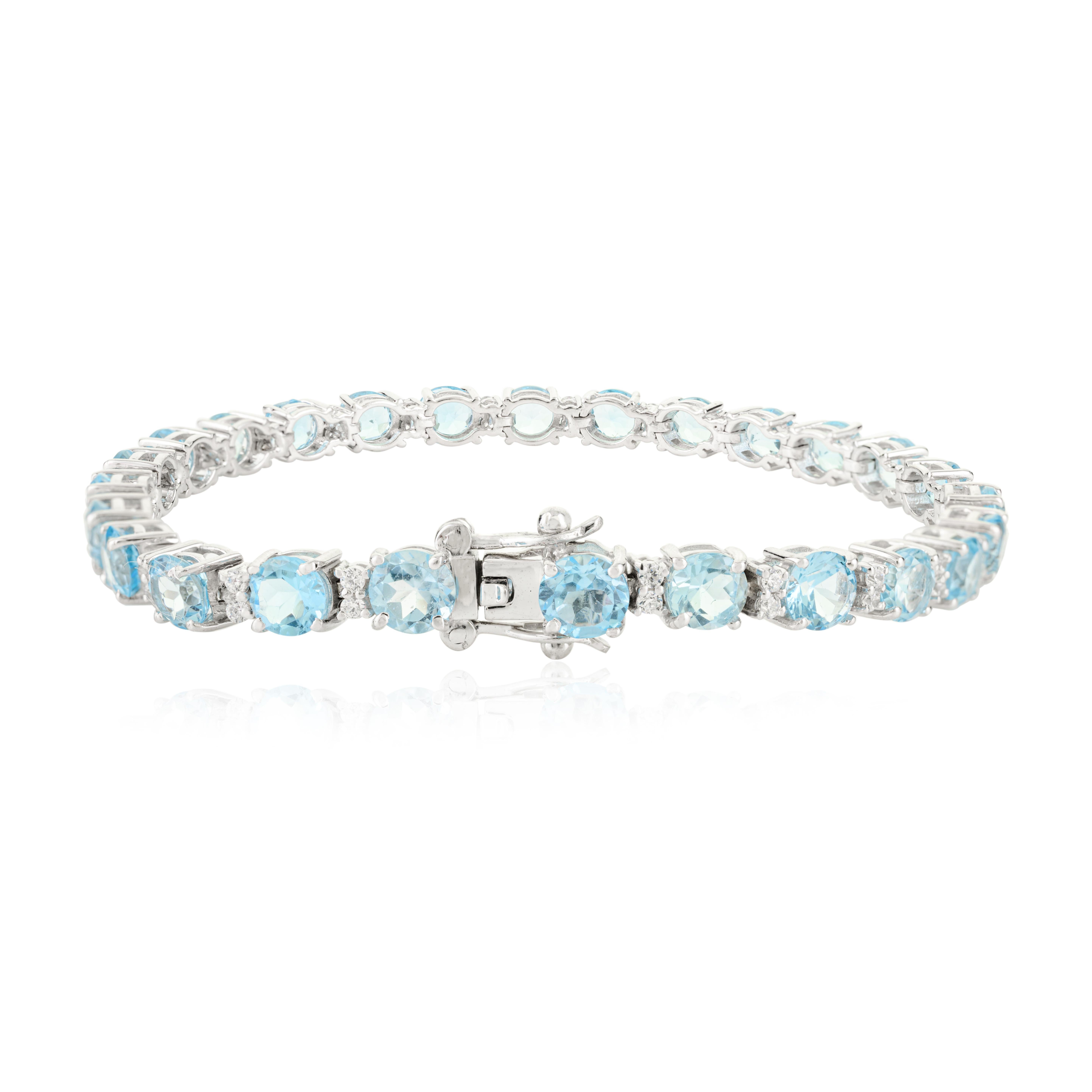 Bracciale classico tennis in argento con topazio blu e ctc, regalo per la damigella d'onore In condizioni Nuovo in vendita a New York, NY