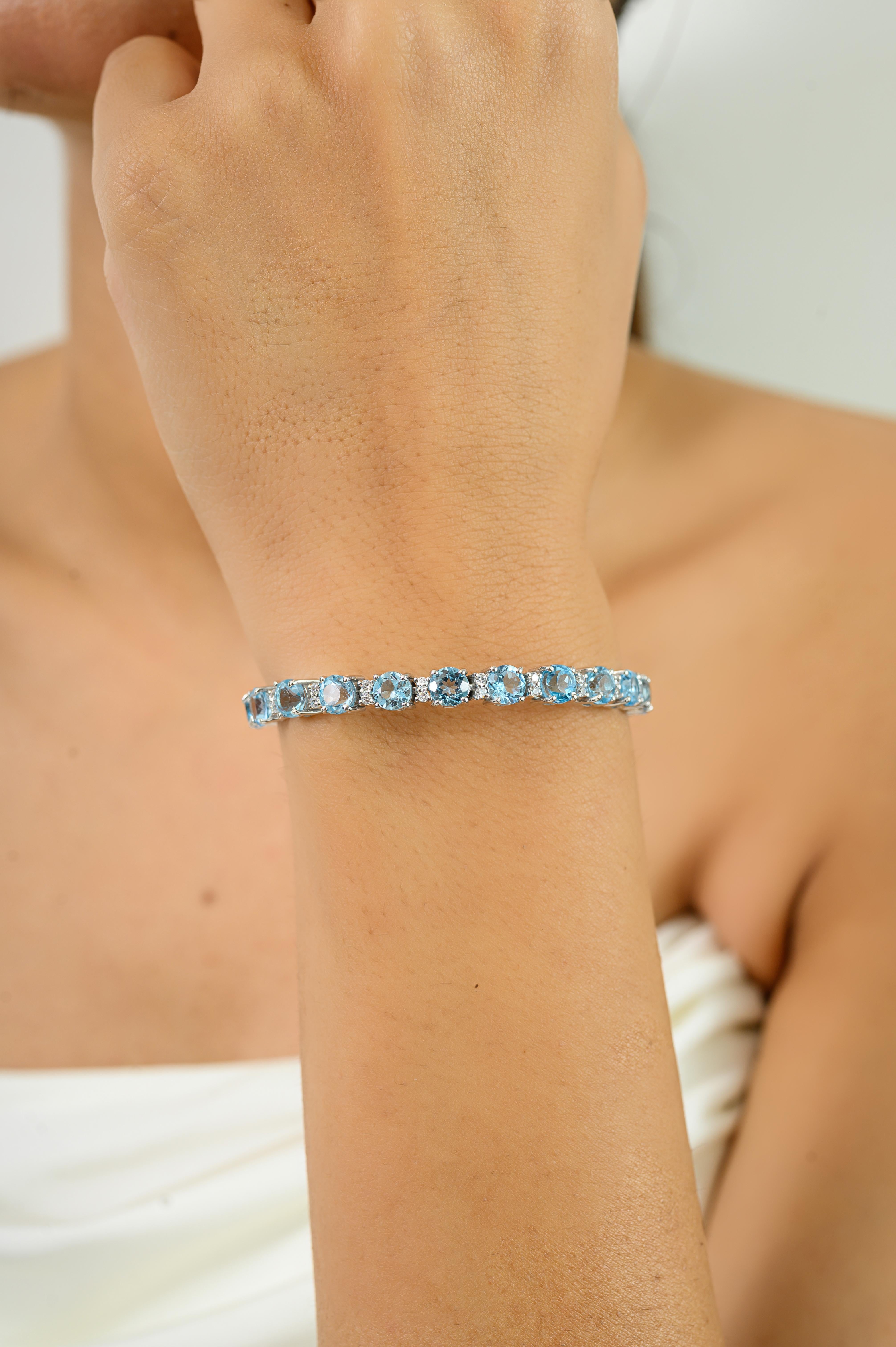 Donna Bracciale classico tennis in argento con topazio blu e ctc, regalo per la damigella d'onore in vendita