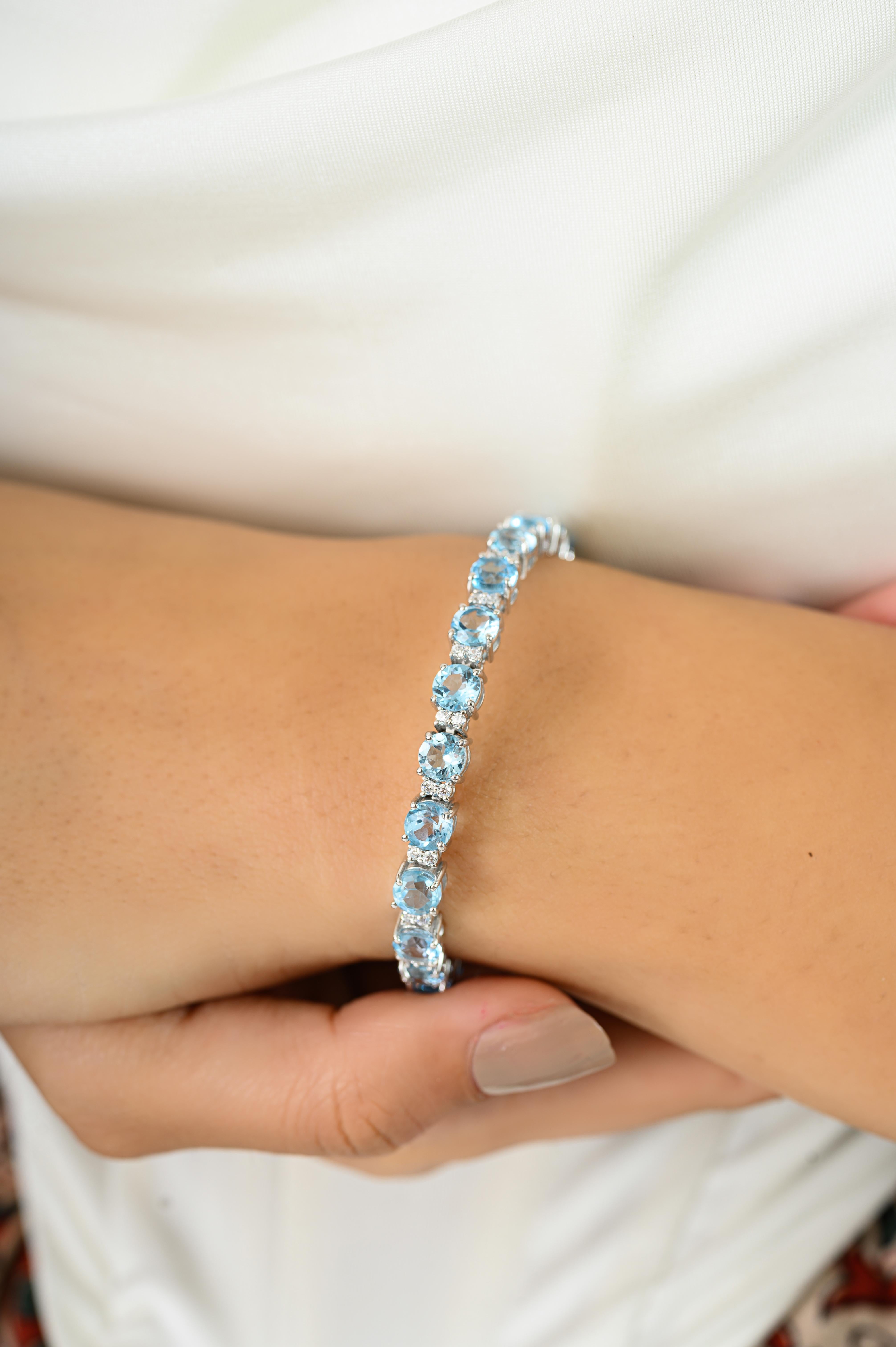 Bracciale classico tennis in argento con topazio blu e ctc, regalo per la damigella d'onore in vendita 2