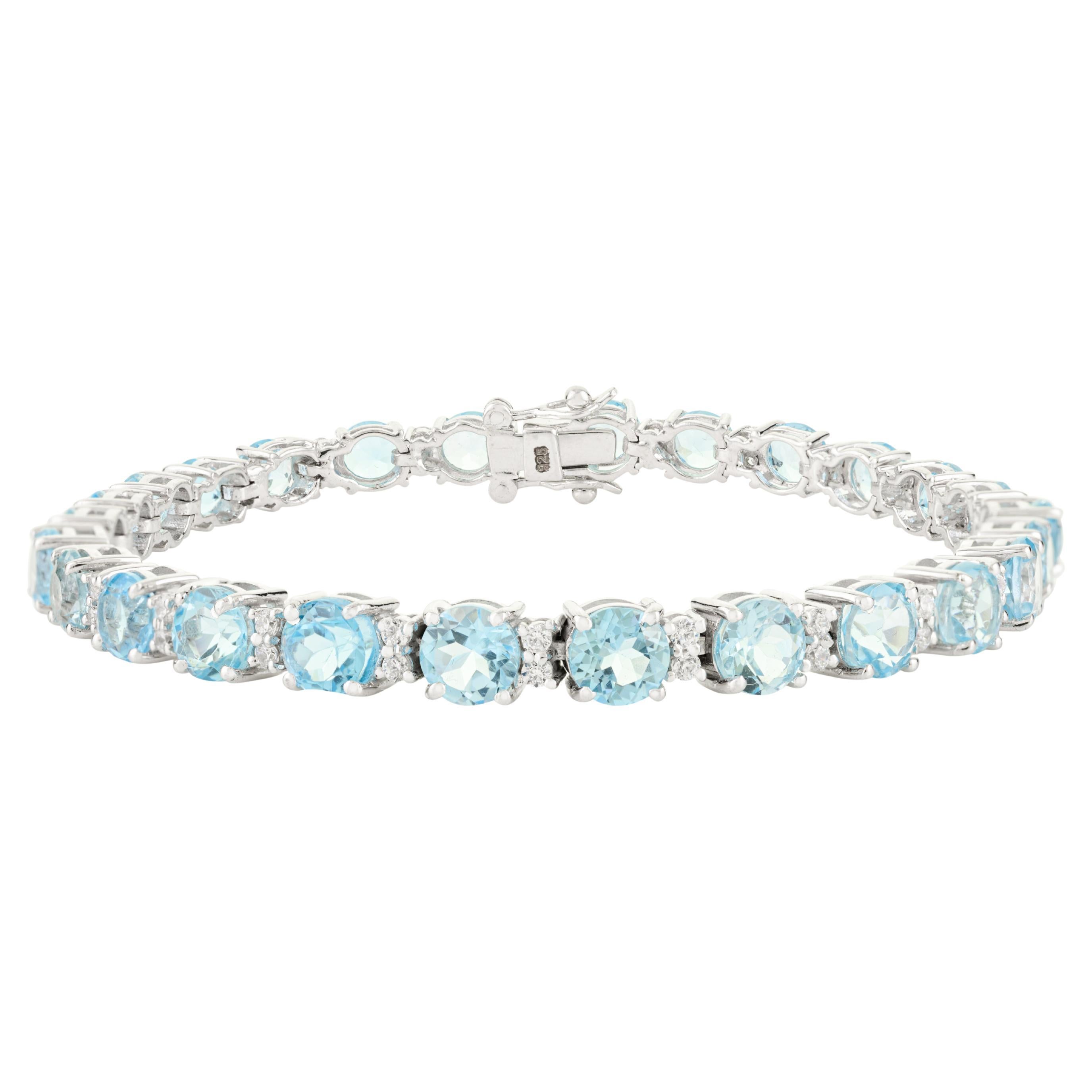 Bracciale classico tennis in argento con topazio blu e ctc, regalo per la damigella d'onore in vendita