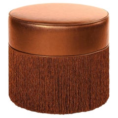 Pouf éblouissant en cuir métallique bronze avec franges en lurex