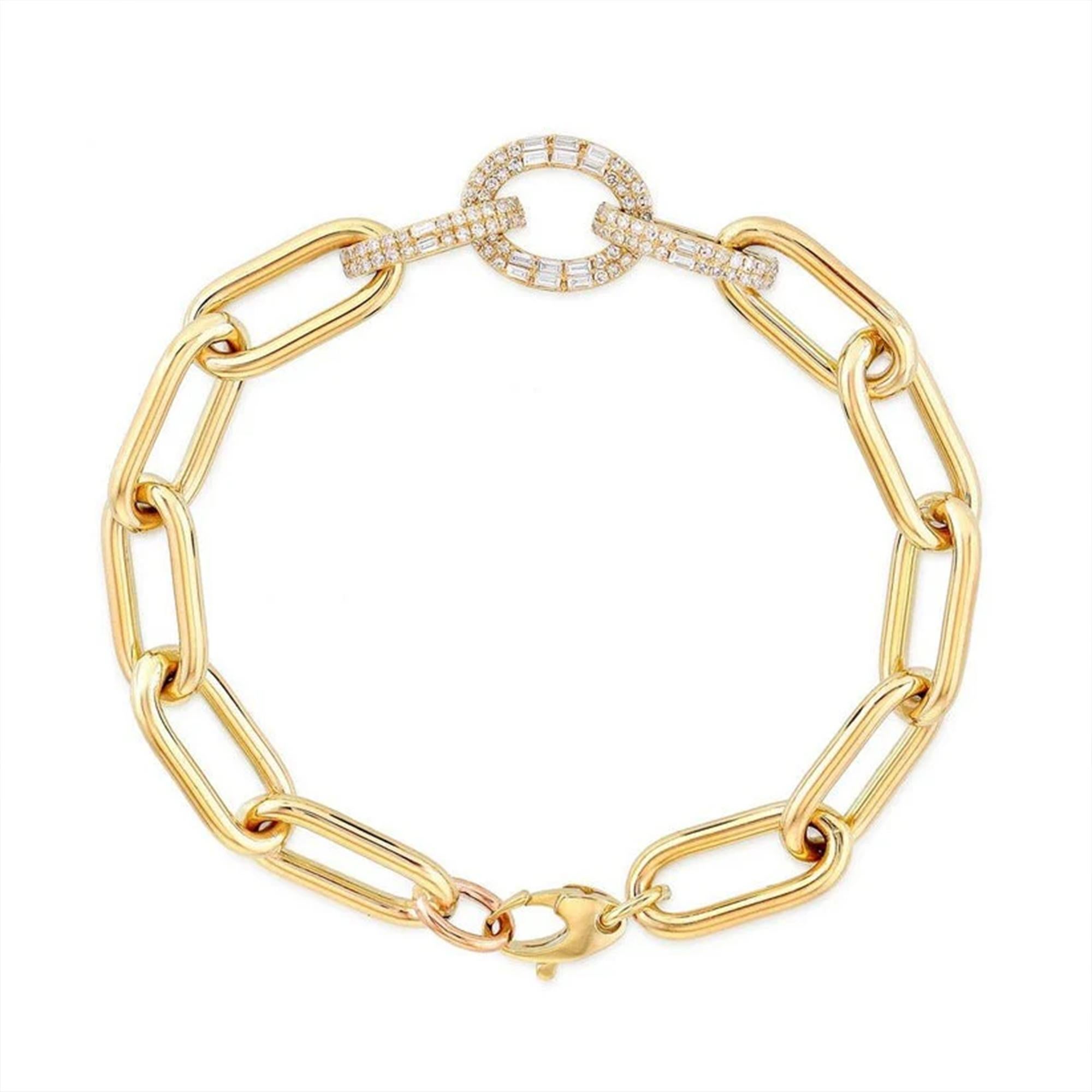 Gleaming Diamond 14K (or 18k upon request) Yellow Gold Link Loop ...