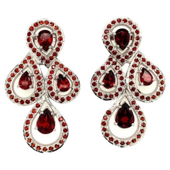 Gleaming Garnet Sterling Silver Chandelier Earrings for Wedding For Sale