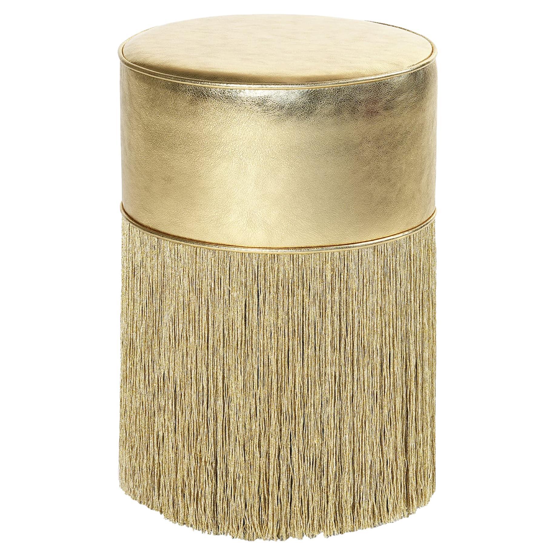 Gleaming Gold Metallic Leather Pouf by Lorenza Bozzoli For Sale