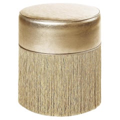 Gleaming Gold Metallic Leather with Lurex Fringes Pouf by Lorenza Bozzoli