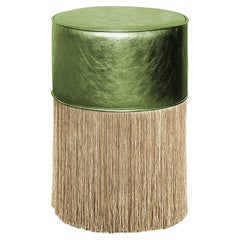 Gleaming Green Leather Gold Fringes Pouf by Lorenza Bozzoli
