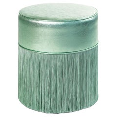 Gleaming Light Green Metallic Leather Pouf #2 By Lorenza Bozzoli