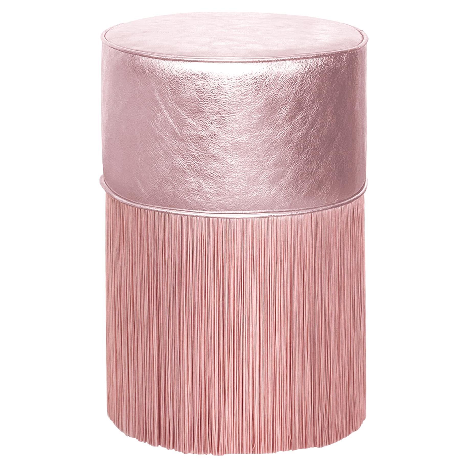 Gleaming Light Pink Metallic Leather Pouf by Lorenza Bozzoli For Sale