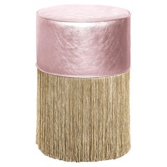 Gleaming Pink Leather Gold Fringes Pouf by Lorenza Bozzoli