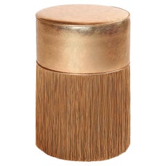Gleaming Pinky Gold Metallic Leather with Lurex Fringes Pouf by Lorenza Bozzoli 