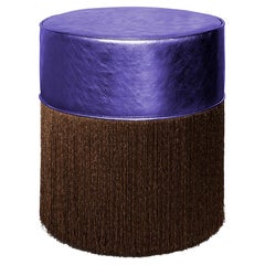 Pouf en cuir violet brillant à franges Brown par Lorenza Bozzoli