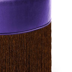 Gleaming Purple Metallic Leather with Brown Lurex Fringes Pouf