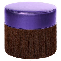 Gleaming Purple Metallic Leather with Brown Lurex Fringes Pouf 
