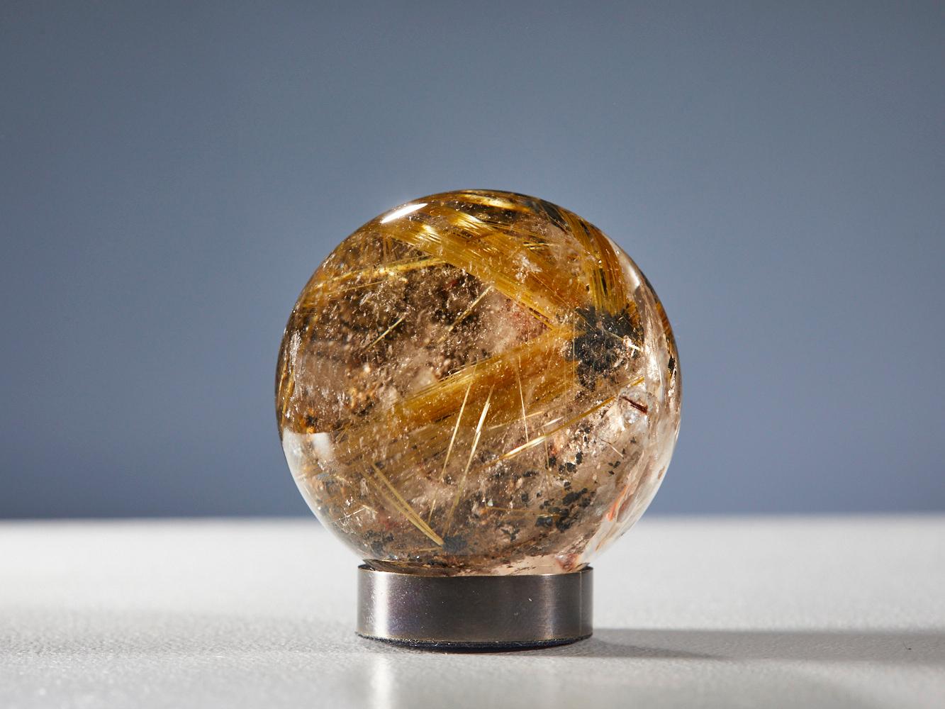 Gleaming Quartz Sphere with Golden Rutile For Sale 4