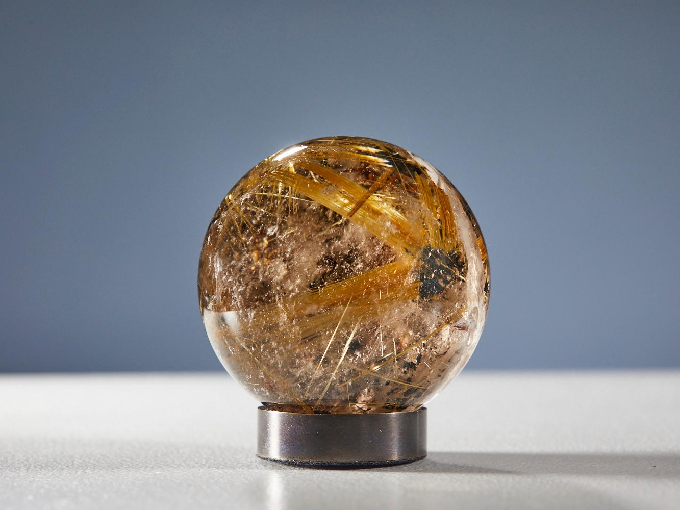 Gleaming Quartz Sphere with Golden Rutile For Sale 5