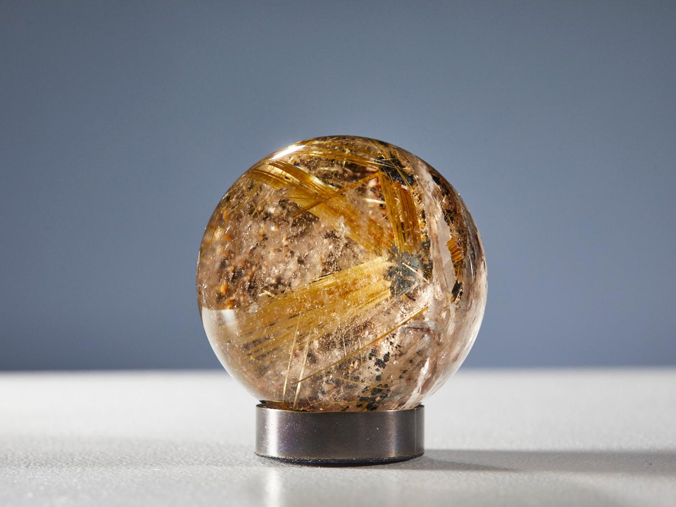 Gleaming Quartz Sphere with Golden Rutile For Sale 6