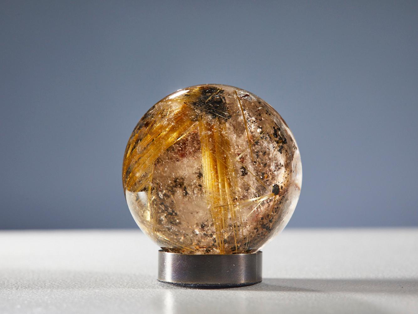 Gleaming Quartz Sphere with Golden Rutile For Sale 8