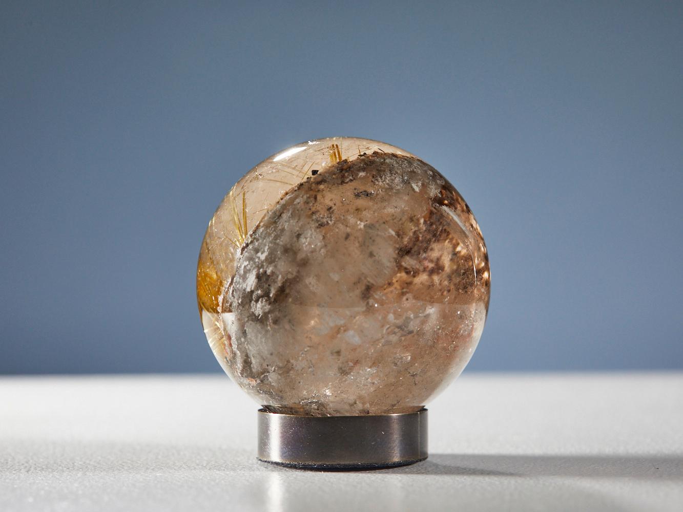 Gleaming Quartz Sphere with Golden Rutile For Sale 9