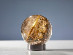 White Quartz Sphere with Golden Rutile Decorative object Sculpture Table top