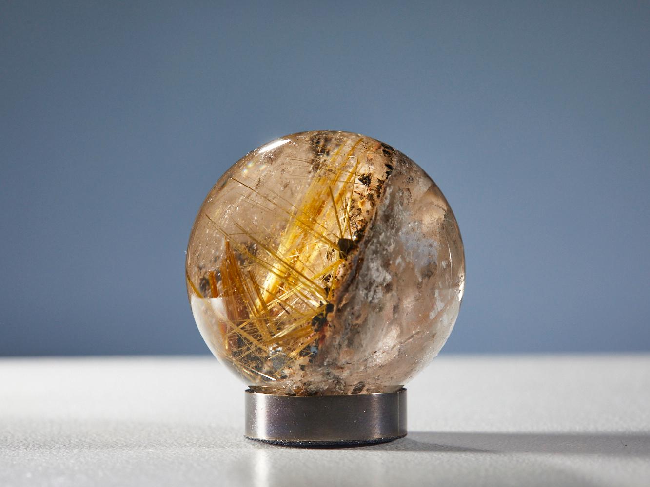 18th Century and Earlier Gleaming Quartz Sphere with Golden Rutile For Sale
