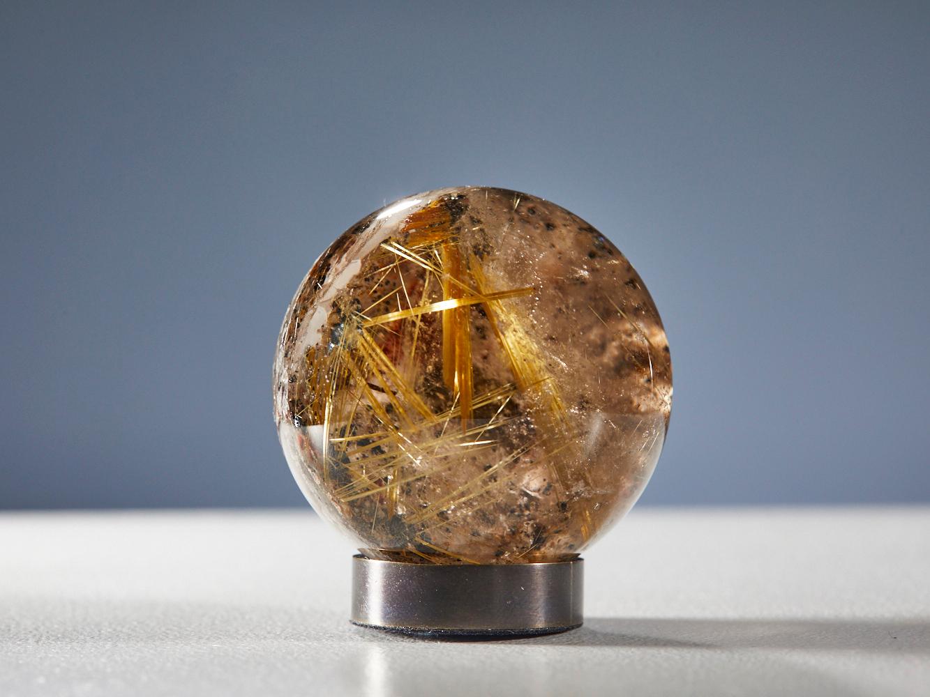 Gleaming Quartz Sphere with Golden Rutile For Sale 3