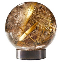 Antique Gleaming Quartz Sphere with Golden Rutile