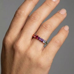 Gleaming Rainbow Sapphire 14K (18K Custom) Gold Eternity Ring