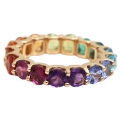 Gleaming Rainbow Sapphire 14K (18K Custom) Gold Eternity Ring
