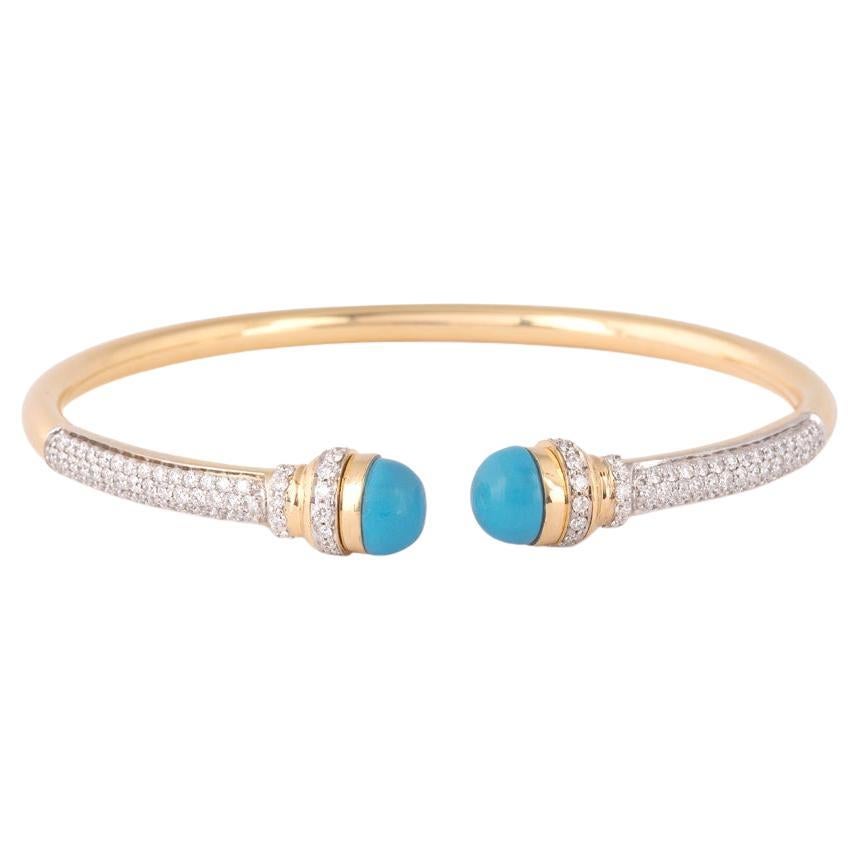 Bracelet jonc en or 18 carats avec boule bleue F-VS et diamants naturels certifiés IGI de 1,2 carat en vente