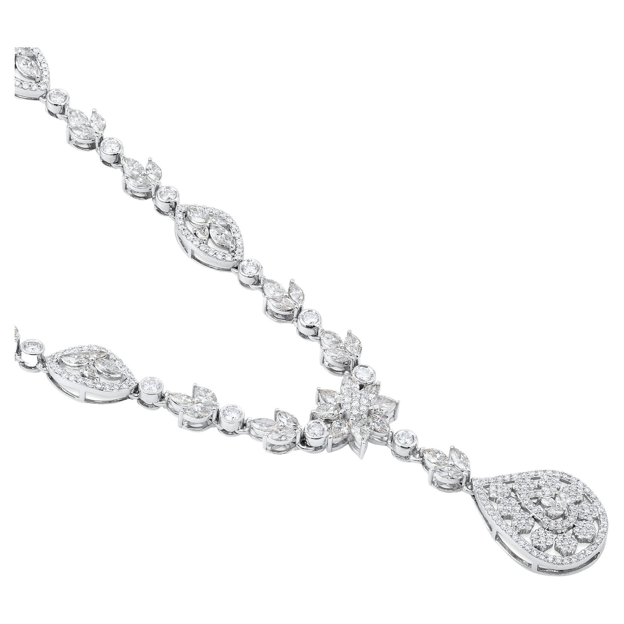 Designer 13.8ct Natural Diamond Marquise Pear 10K Gold Wedding Y-Drop Necklace