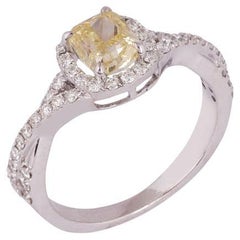 IGI Certified 18K Gold 1.4ct Natural Diamond Cushion Yellow Solitaire Ring