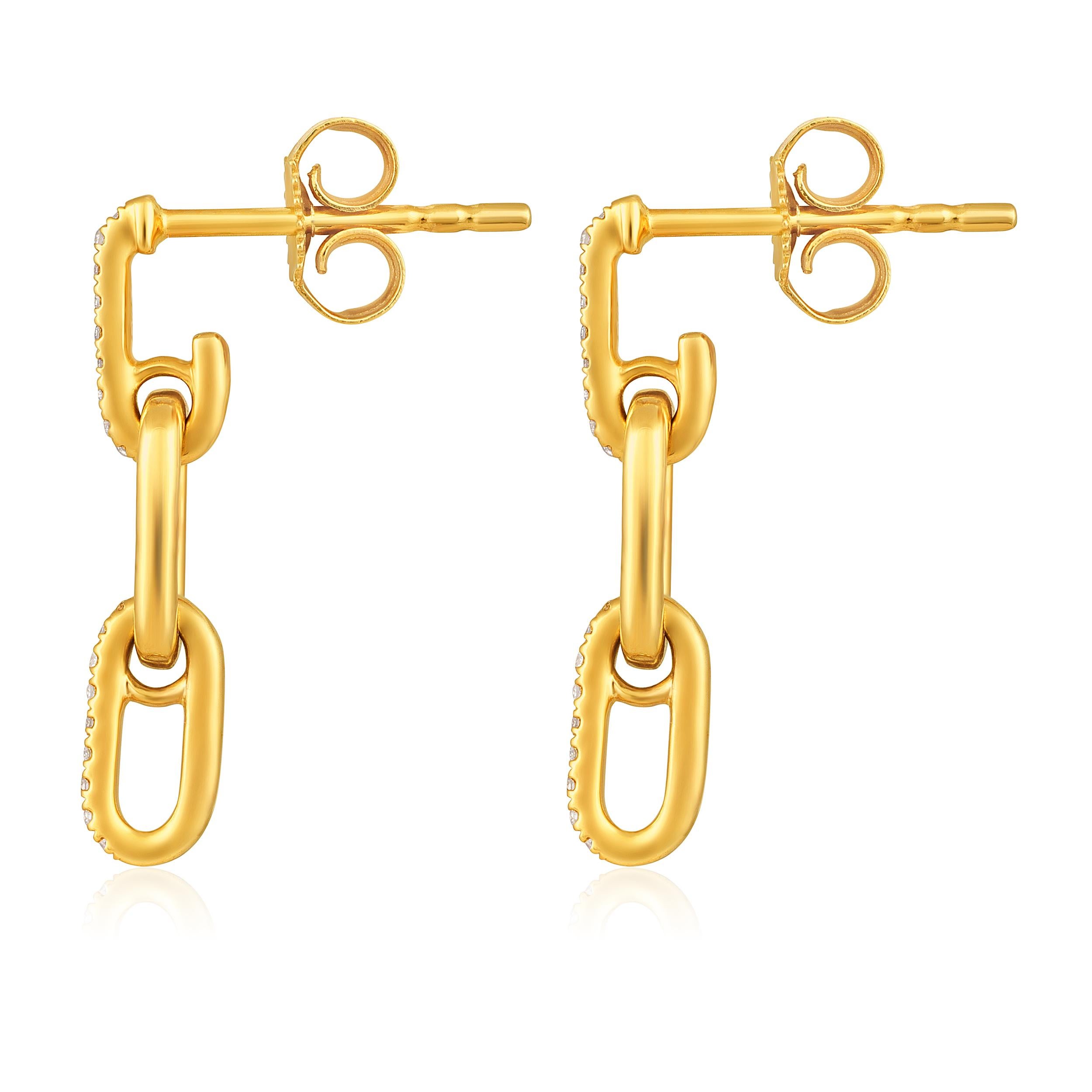 Contemporary GLEAMIRE 14K Gold 0.1ct Natural Diamond E-SI Paperclip Link Drop Earrings For Sale