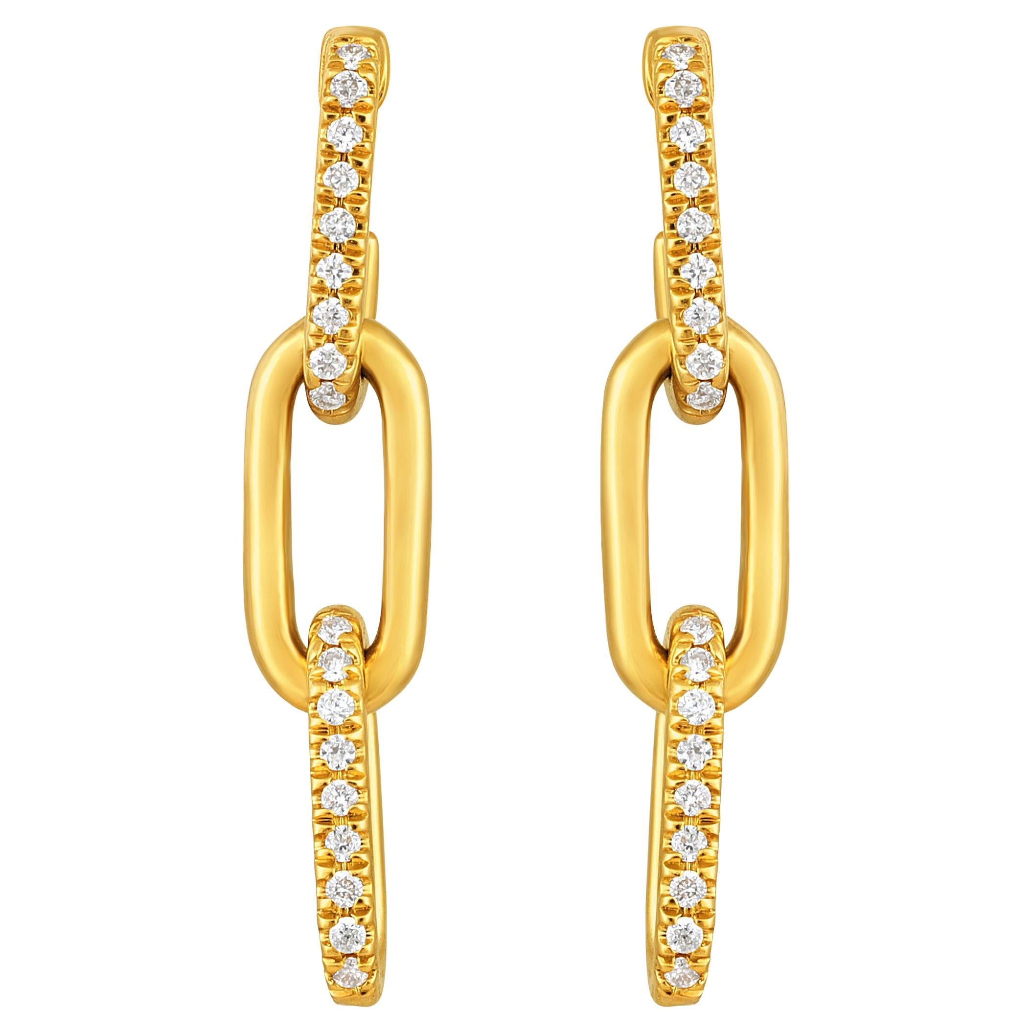 GLEAMIRE 14K Gold 0.1ct Natural Diamond E-SI Paperclip Link Drop Earrings