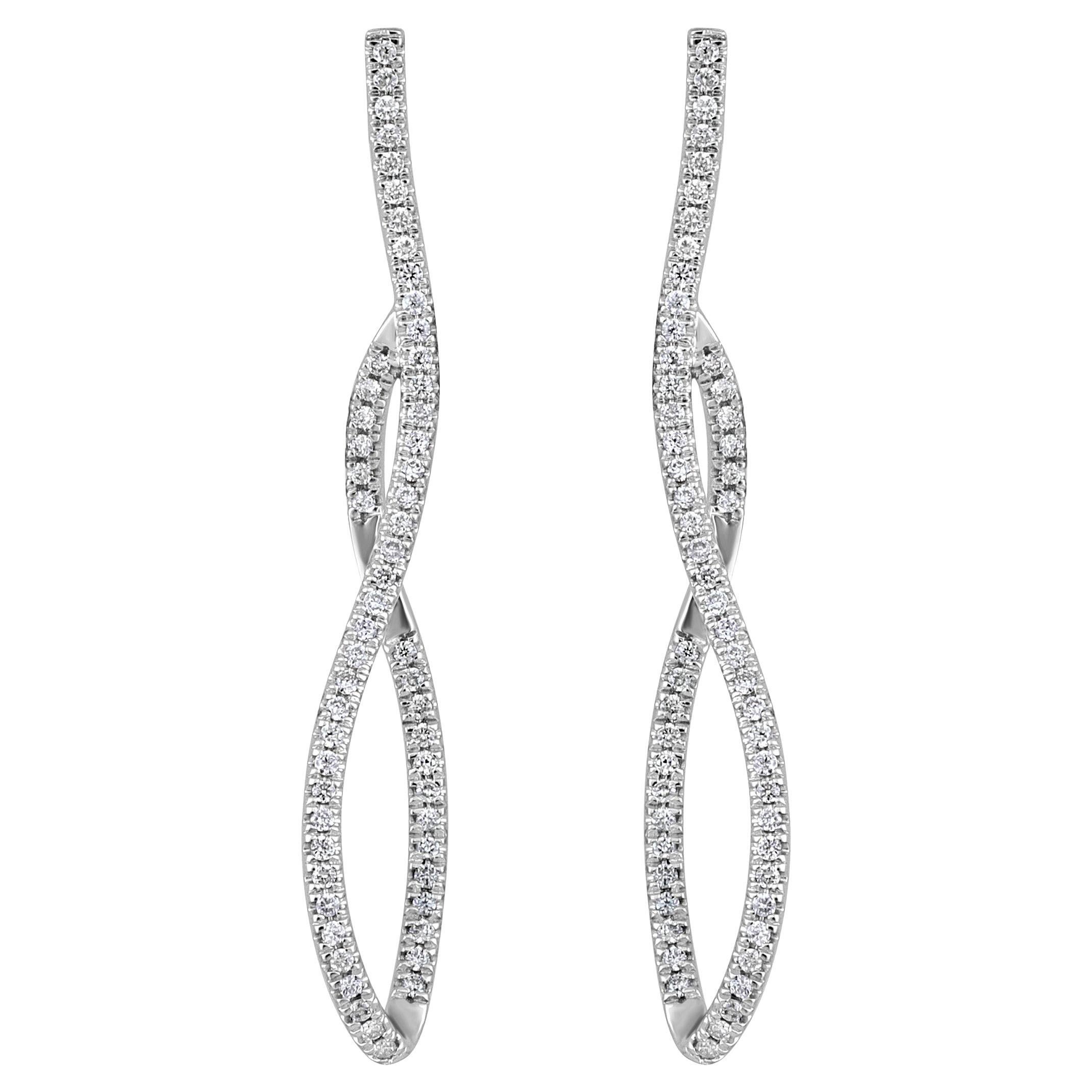 GLEAMIRE 14K Gold 0.2ct Natural Diamond F-SI Twist 30.5mm Drop Earrings For Sale